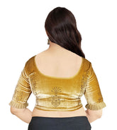 StylesIndia Women's Velvet Designer Blouse with Golden Stone Work | Deep U-Back Party Wear Blouse | Festive & Bridal Saree Blouse DNO:551